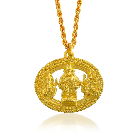 Micron 1 Gram Gold Handmade Kartikeya Murugan Ganesh Lakshmi Pendant with Chain (PCMI5733)