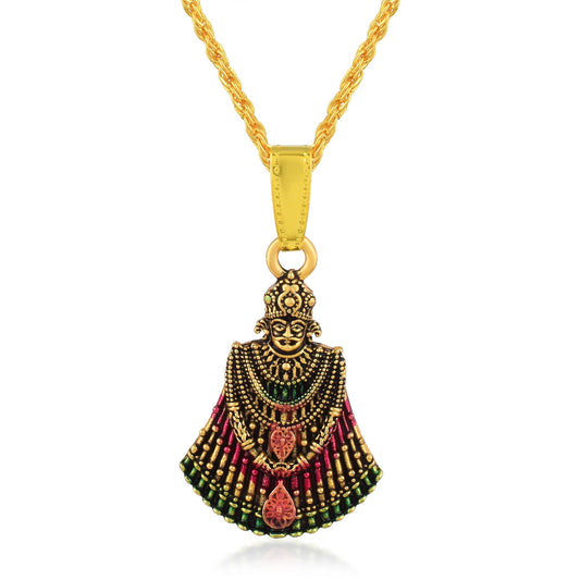 Brass Antique Finish Goldplated colourful Meenakari Khatu Shyam Ji Hindu Spiritual Chain pendant