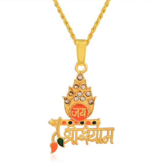 Brass Goldplated CZ Murli Jai Shri Shyam Khatu Hindu Spiritual jewelery chain Pendant