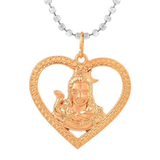 Brass Pink Rose Goldplated Shiv in Heart Mahadev Shankar chain pendant