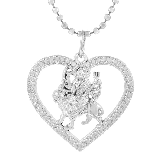 Brass Silverplated Sherawali Vaishno Kaali Ma in Heart Durga chain pendant