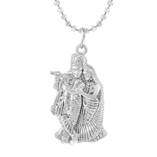 Brass Silverplated Radha Krishna Hindu God Pendant