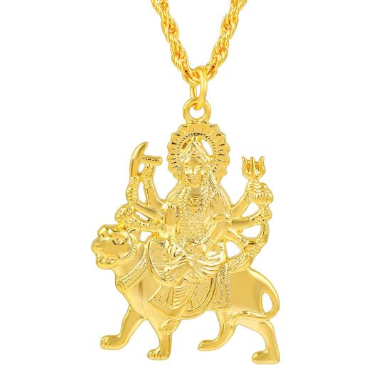 Brass Goldplated Vaishno Mata Kali Sherawali Ma Durga chain pendant (PCNI8197)