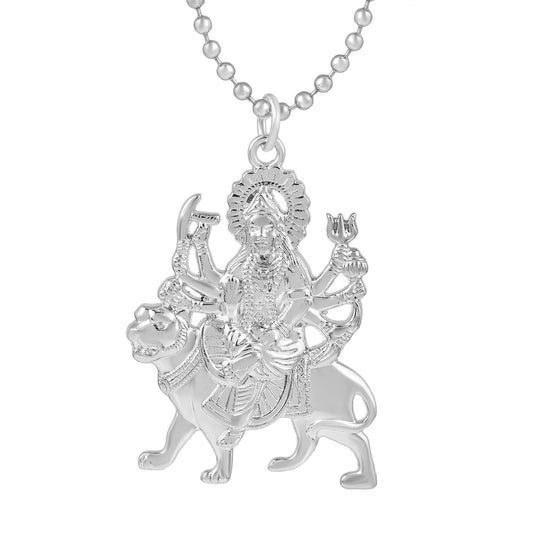 Brass Silverplated Vaishno Mata Kali Sherawali Ma Durga chain pendant