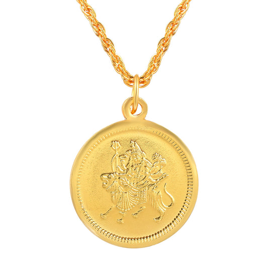 Gold plated reversible DURGA & SHIVA coin chain necklace pendant