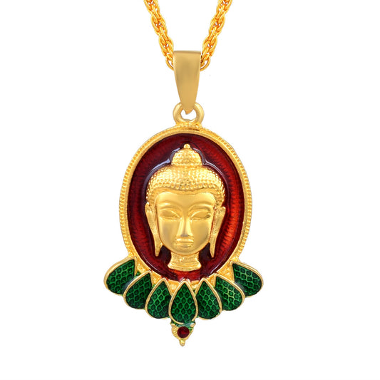 Brass Goldplated Red Halo Lord Buddha Pendant