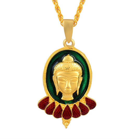 Brass Goldplated Green Halo Lord Buddha Pendant