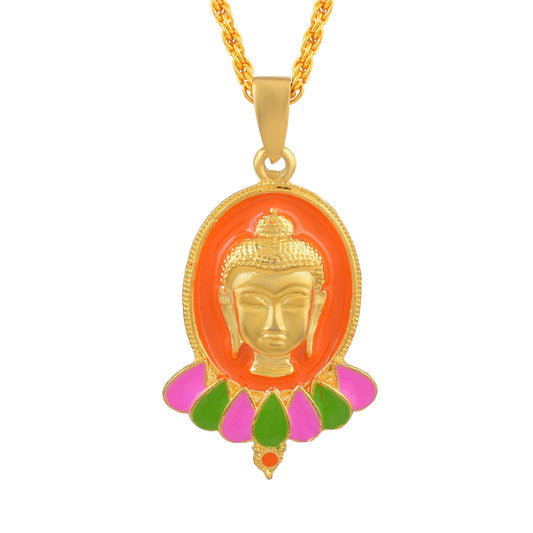 Brass Goldplated Saaffron Halo Lord Buddha Pendant