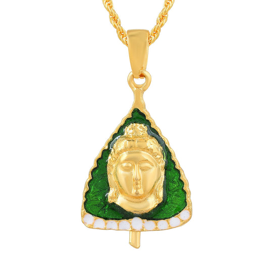 Brass Goldplated Green Coloured Bodhi Leaf Lord Buddha Pendant