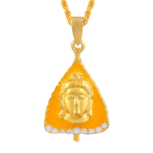 Brass Goldplated Saffron Coloured Bodhi Leaf Lord Buddha Pendant