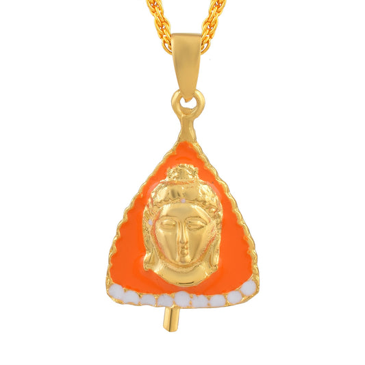 Brass Goldplated Orange Coloured Bodhi Leaf Lord Buddha Pendant