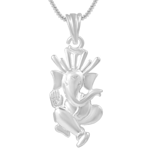 Brass White Gold plated Mayur-Pankh Ganesh Pendant