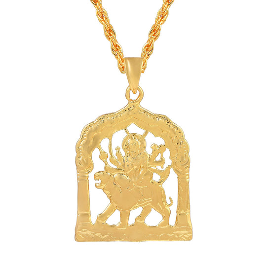 Brass Goldplated Sherawali Ma Durga Pendant (PCOM4448)