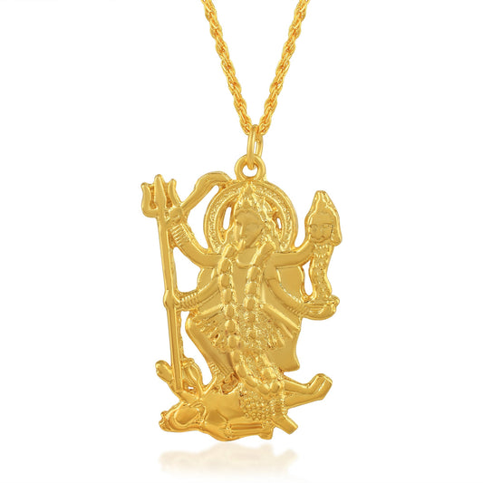 Pure Brass Goldplated Big and Heavy Maa Kaali chain pendant (PCOM4504)