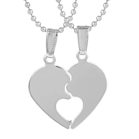 Silverplated two parts Broken Heartshape Love Chain Pendant