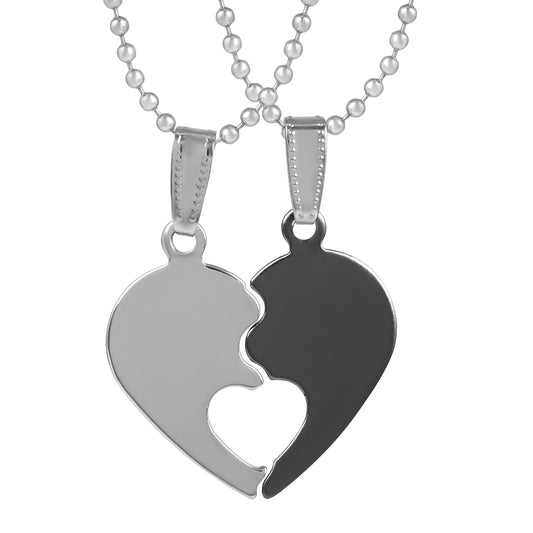 Stainless Steel Black and White two parts Broken Heartshape Love Chain Pendant