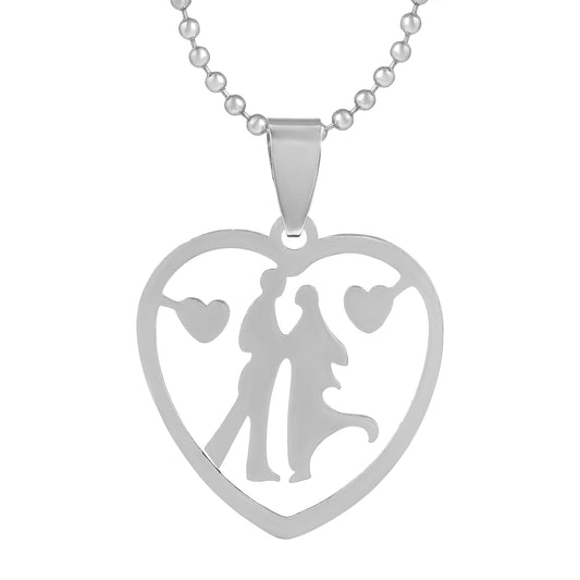 Silverplated Love Couple Heartshape Love Chain Pendant