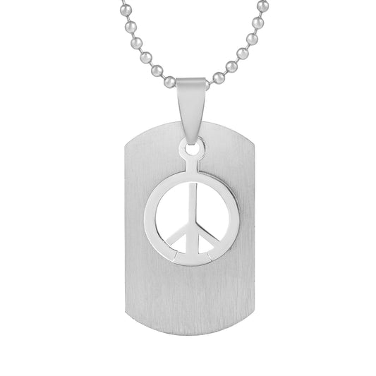 Stainless steel 22x35mm Peace Tag pendant with Ball chain