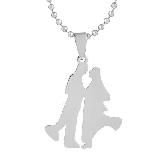 Stainless Steel Dancing Love couple Heartshape Chain Pendant