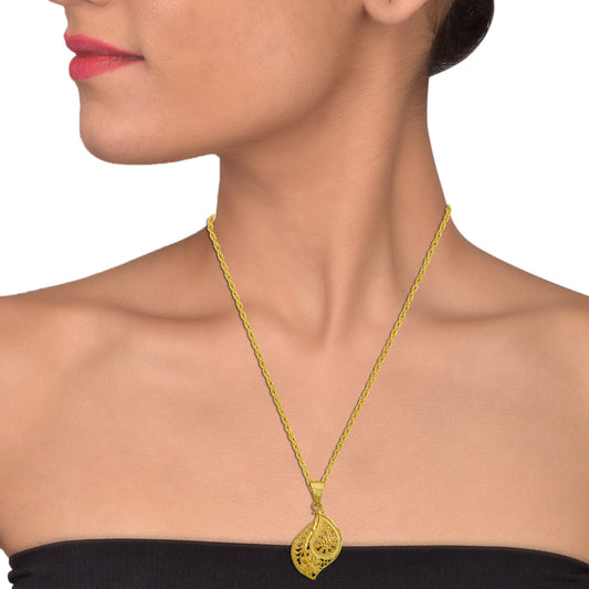 Gold plated, Kairi (Mango) shaped, handmade Bengal Rasrawa work, Stylish Ethnic Fashion chain pendant