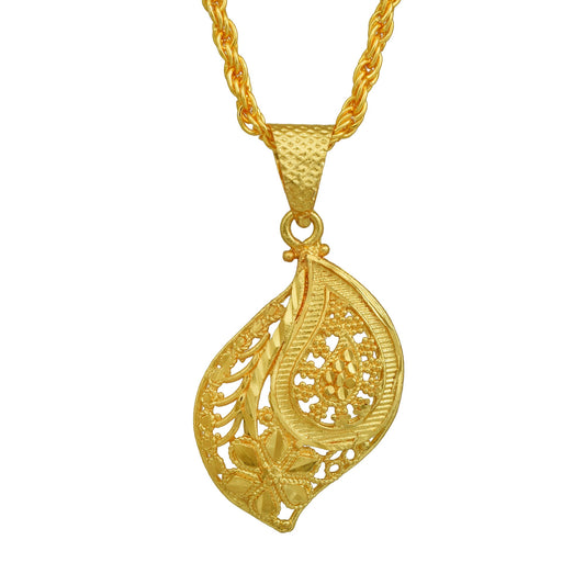 Gold plated, Kairi (Mango) shaped, handmade Bengal Rasrawa work, Stylish Ethnic Fashion chain pendant