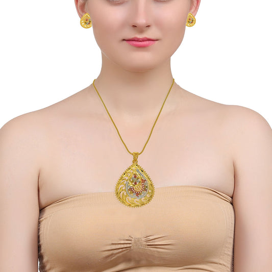 Gold plated, Patti Chilai work, Stylsih Meenakari Big size Traditional Pendant set with earring