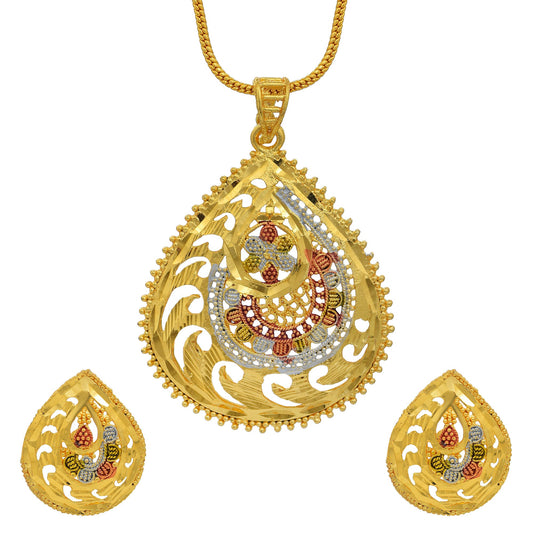 Gold plated, Patti Chilai work, Stylsih Meenakari Big size Traditional Pendant set with earring