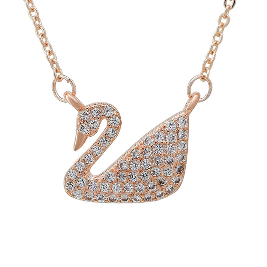 Rose Gold plated CZ studded Flamingo Swan high fashion chain pendant