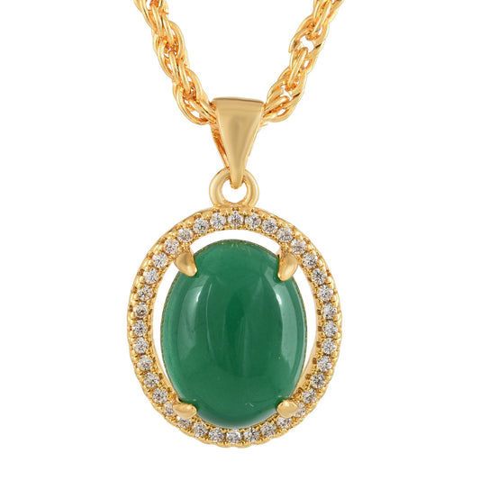 Gold plated, Faux Emerald & CZ, Bold Oval shape chain pendant