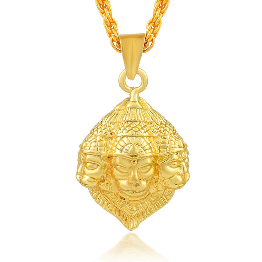 Brass Goldplated Bajrang Bali Teen-Mukhi Hanuman Pendant