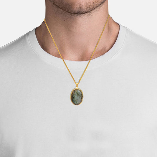 Gold plated, real Labradorite chain pendant