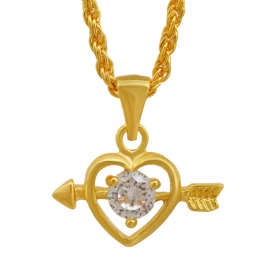 Gold plated, White CZ studded, Cupid Heartshape chain pendant