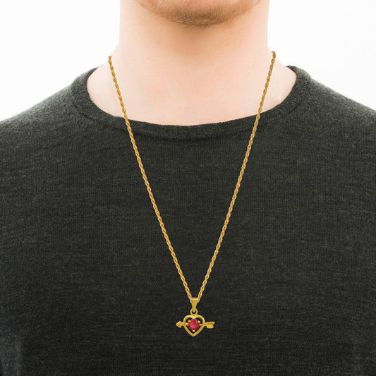 Gold plated, Red CZ studded, Cupid Heartshape chain pendant