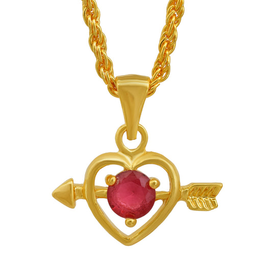 Gold plated, Red CZ studded, Cupid Heartshape chain pendant