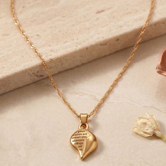 Pure Brass Antique Gold Plated Krishna Conch Pendant with Sanskrit Engraving (PCSV1441)