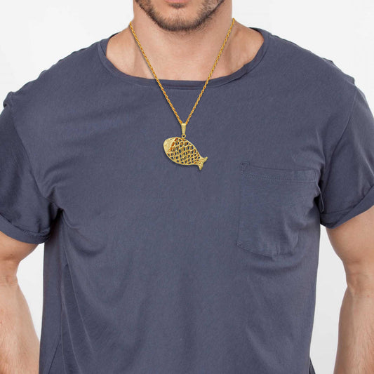 Gold plated Fish pendant Men women