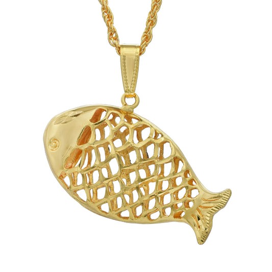 Gold plated Fish pendant Men women