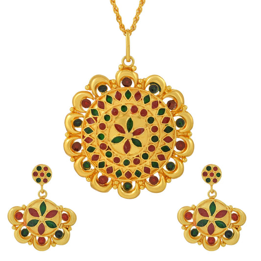 Gold plated Bikaner Meenakari Round pendant Set women