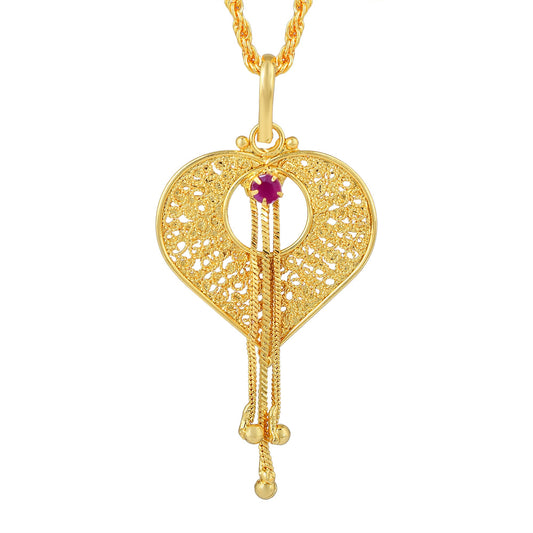 Faux Ruby triple strand Heartshape Fashion Pendant