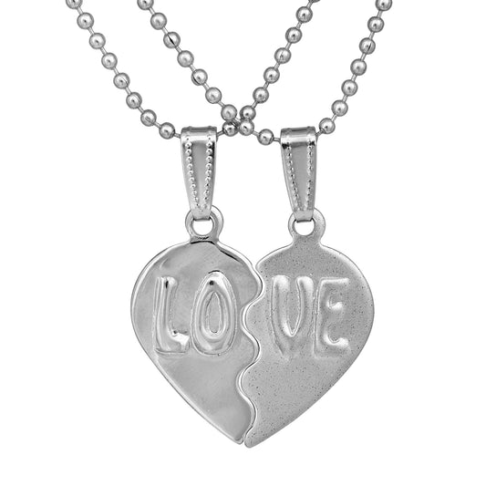 Silver plated, 2 Parts heart shape LOVE pendant