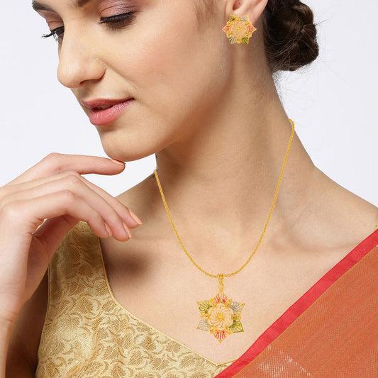 Gold plated Rajasthani Handmade Meenakari Pendant set