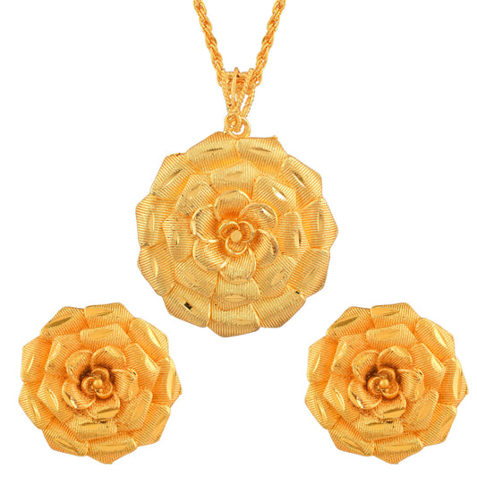 Brass Micron Goldplated 1 Gram Gold Handmade 3D Rose flower design Pendant set (PSAT8505)