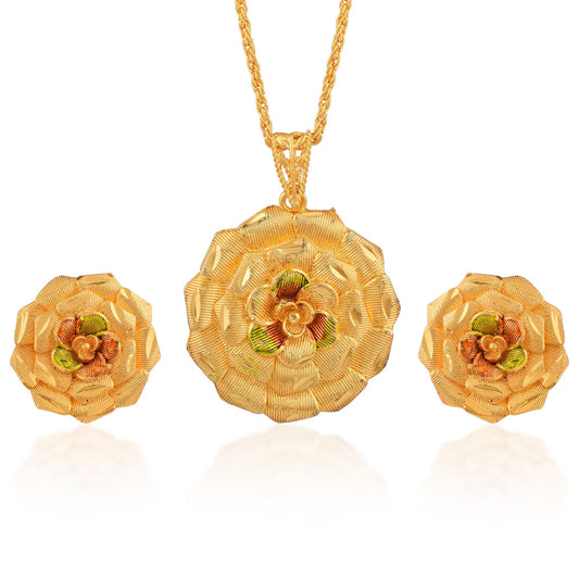 Micron 1 Gram Goldplated Handmade 3D Rose design Women Pendant set (PSAT8506)