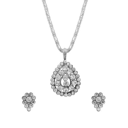 Silver plated AD Pear shape pendant set necklace jewellery Women