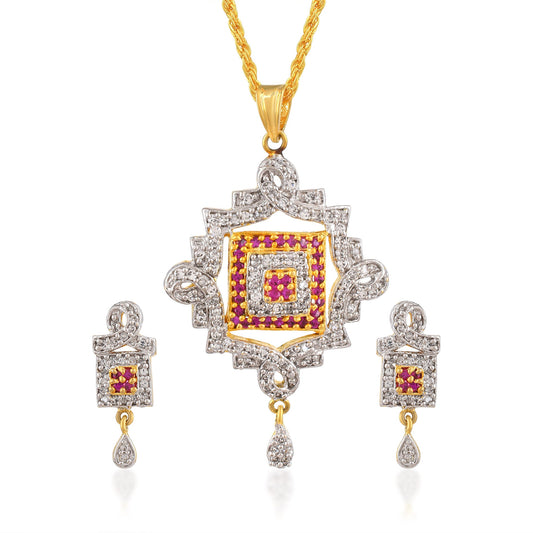 Gold plated Faux Ruby and Synthetic Diamond Fashion pendant set Women