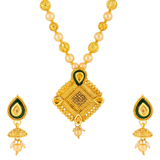 Gold plated Kundan Meenakari Pearl drop Royal Rajwada queens pendant set