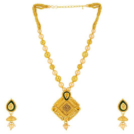 Gold plated Kundan Meenakari Pearl drop Royal Rajwada queens pendant set