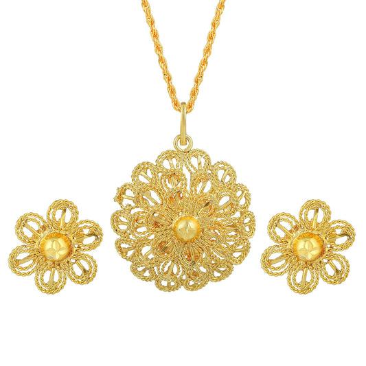 Brass Gold plated Rasrawa Blooming Flower Design 3D Traditional Pendant Set