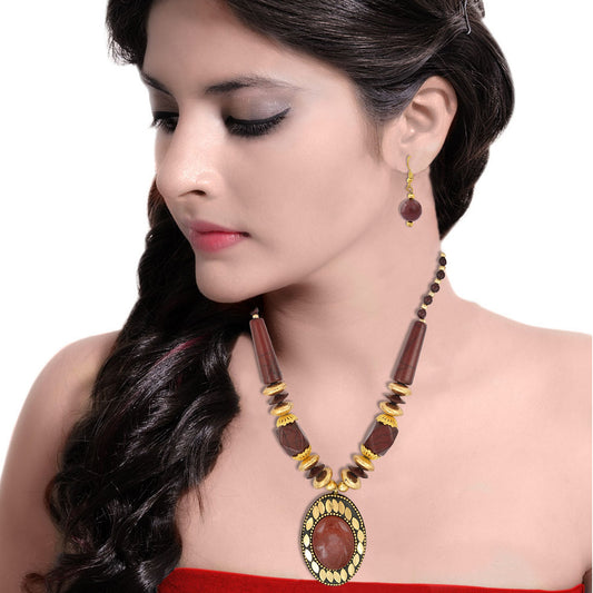 Brass Gold Plated Oval Shape Turquoise Firoza Fashion Necklace Set