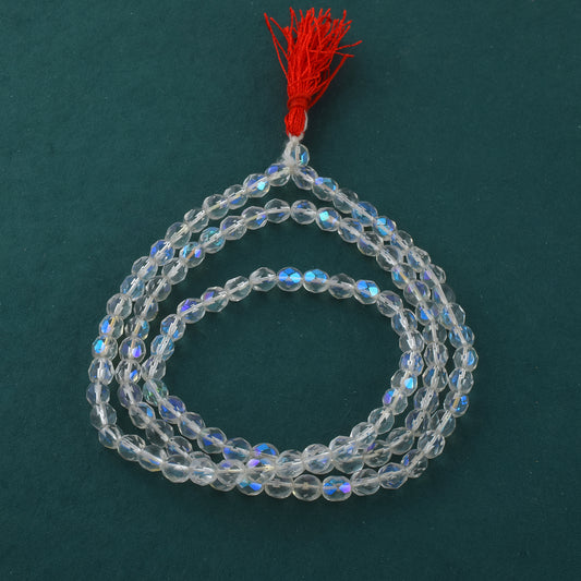 Crystal Mala Prayer Beads, 108 White Beads with Red Tassel (RBNI8313)